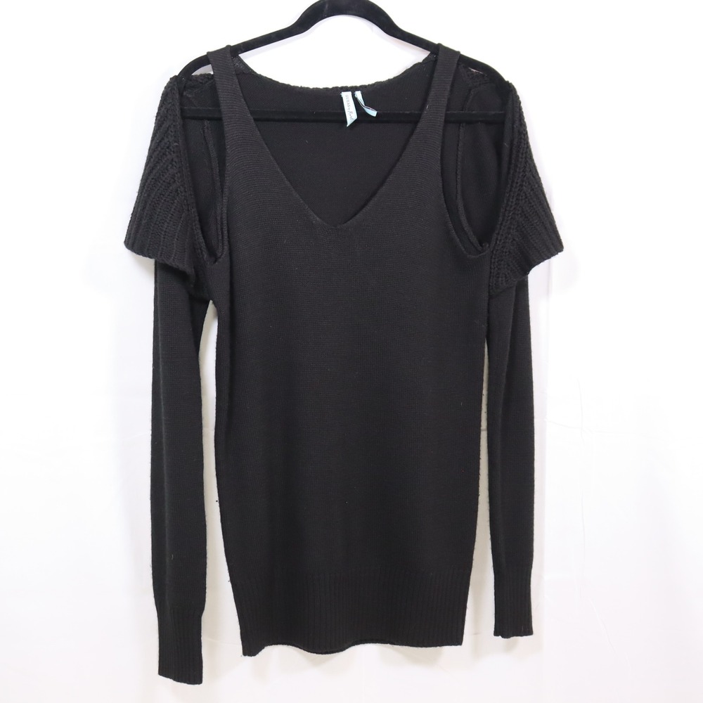 Guess‎ by Marciano Cold Shoulder Sweater Large Black Womens Wool Blend Pullover